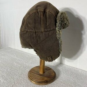 Vintage Wind River Brown Canvas Aviator Hat with Faux Fur Lining Winter Hat